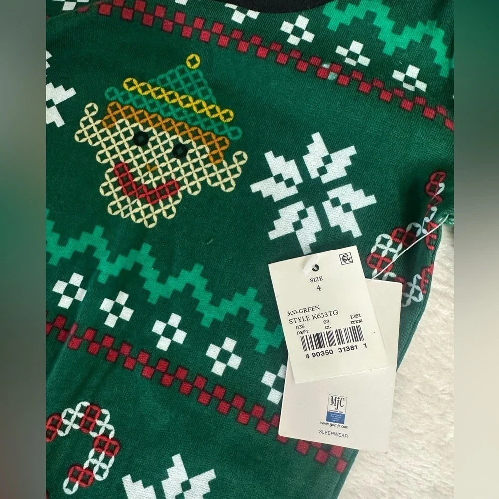 Secret Santa Elf Pajamas Size 4T KIDS 2 Piece Set Green Red New with Tags